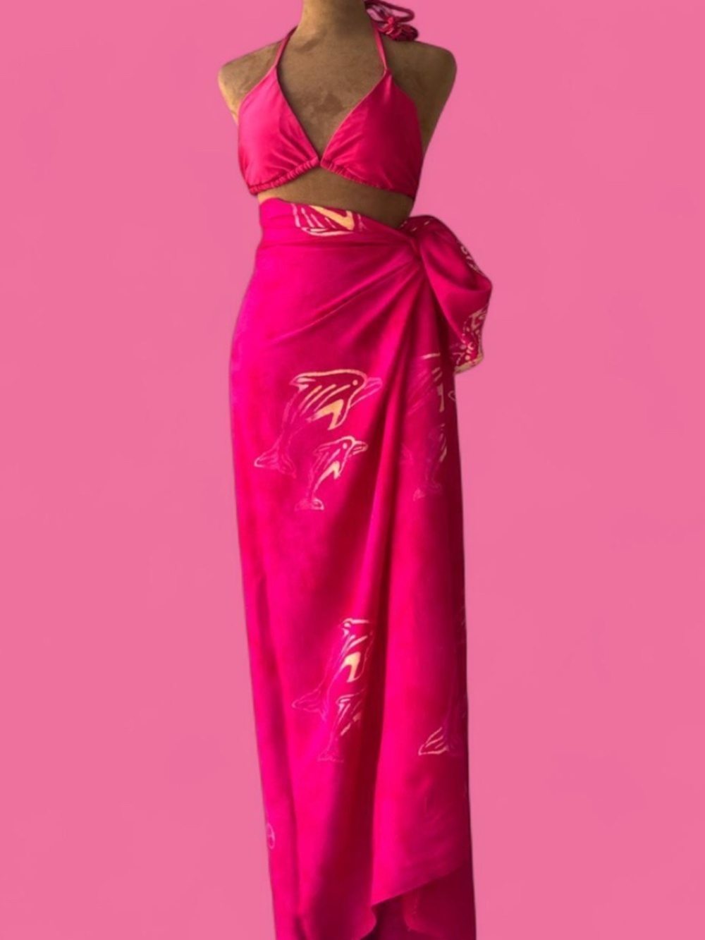 One Size Hot Pink Dolphin Print Sarong / Wrap Skirt Cover-Up